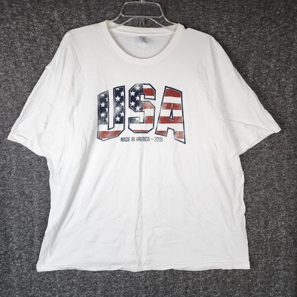 Made in the USA T-Shirt Mens 2X USA Made in America 2019 White Patriotic EUC